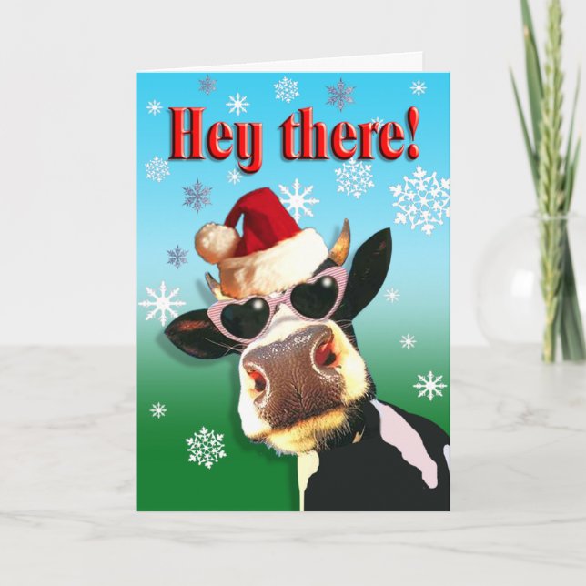 Cartes Pour Fêtes Annuelles Vache de Noël Moootieux Santa Hat (Devant)