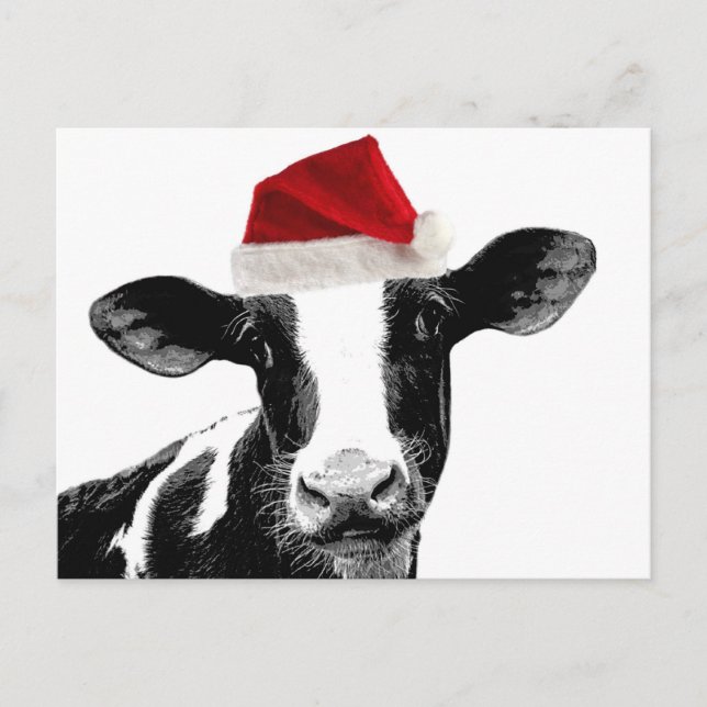 Cartes Pour Fêtes Annuelles Vache de père Noël - Vache laitière portant le cha (Devant)