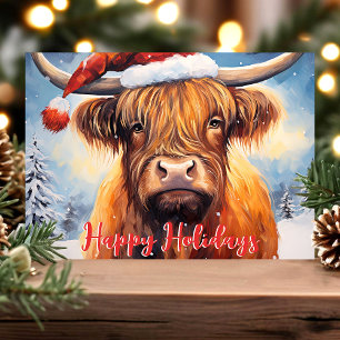 Cartes Pour Fêtes Annuelles Vache des Highlands Chapeau de Père Noël Noël Mign