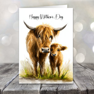 Cartes Pour Fêtes Annuelles Vache des Highlands et veau pour la fête des mères