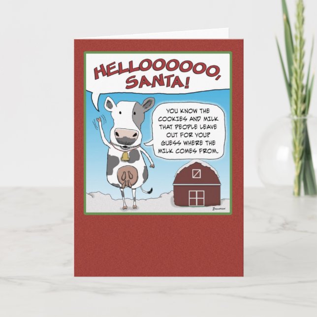 Cartes Pour Fêtes Annuelles Vache drôle essaie d'attirer l'attention de Père N (Devant)