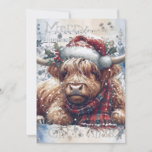 Cartes Pour Fêtes Annuelles Vache Highland hiver Aquarelle de Noël