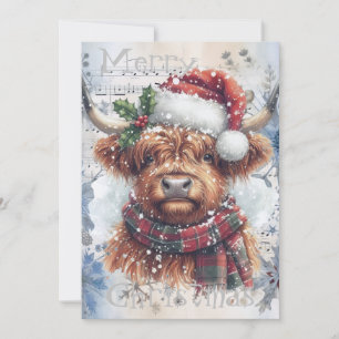 Cartes Pour Fêtes Annuelles Vache Highland hiver Aquarelle de Noël