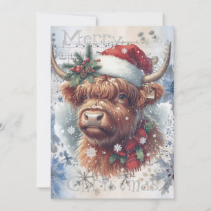 Cartes Pour Fêtes Annuelles Vache Highland hiver Aquarelle de Noël