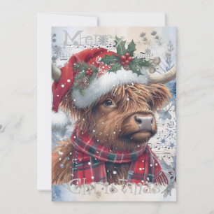 Cartes Pour Fêtes Annuelles Vache Highland hiver Aquarelle de Noël