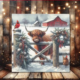 Cartes Pour Fêtes Annuelles Vache Highland sur la ferme Noël
