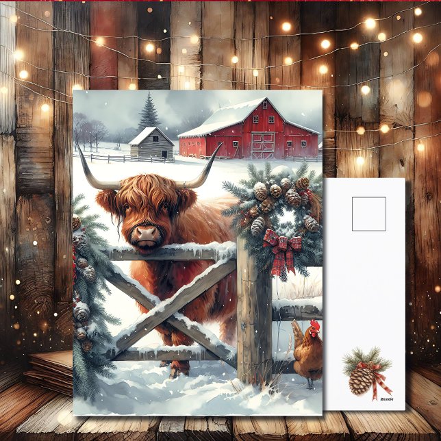 Cartes Pour Fêtes Annuelles Vache Highland sur la ferme Noël (Créateur téléchargé)