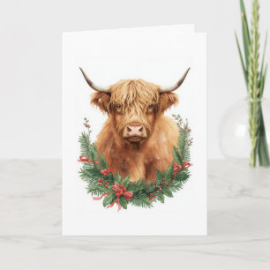 Cartes Pour Fêtes Annuelles Vache highlandaise rustique de Noël