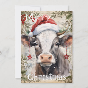 Cartes Pour Fêtes Annuelles Vache hiver Aquarelle de Noël