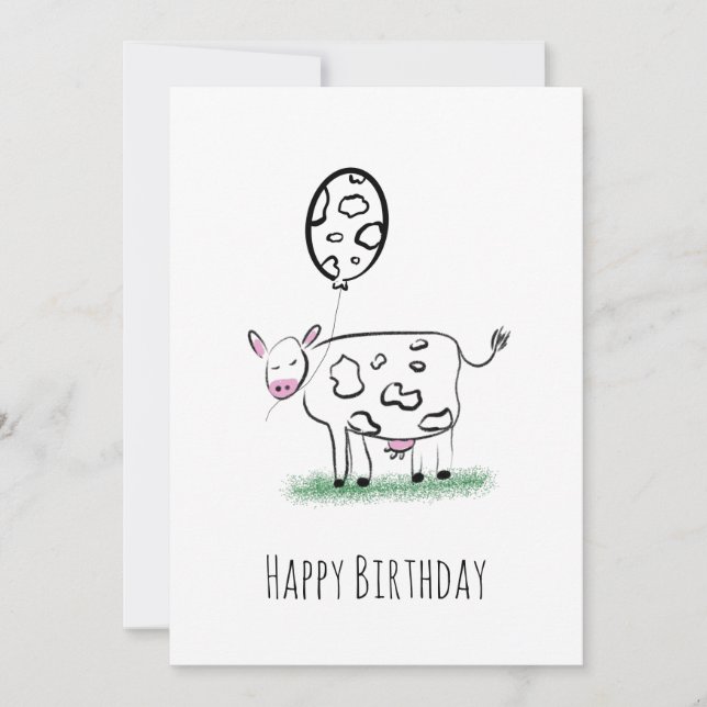 Cartes Pour Fêtes Annuelles Vache Joyeux Anniversaire Main dessinée Doodle Art (Devant)