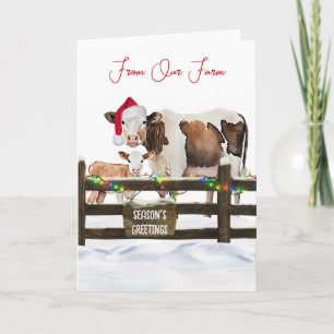Cartes Pour Fêtes Annuelles Vaches de Noël à l'aquarelle avec chapeau de Père