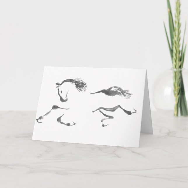 Cartes Pour Fêtes Annuelles Vagabond cosmique, année de Sumi-e du cheval (Devant)