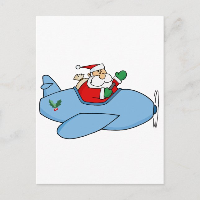 Cartes Pour Fêtes Annuelles Vague Kris Kringle Volant Son Avion De Noël (Devant)