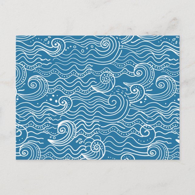 Cartes Pour Fêtes Annuelles Vagues océaniques bleues et blanches (Devant)