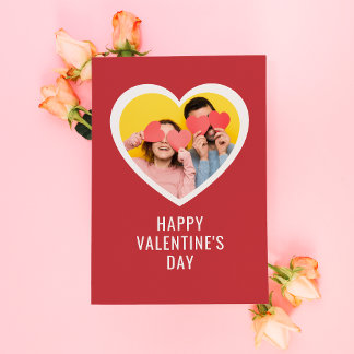 Cartes Pour Fêtes Annuelles VALENTIN personnalisé Élégante Photo de Coeur Blan