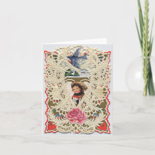 Cartes Pour Fêtes Annuelles Valentin Vintage du Victoria, oiseau et rose