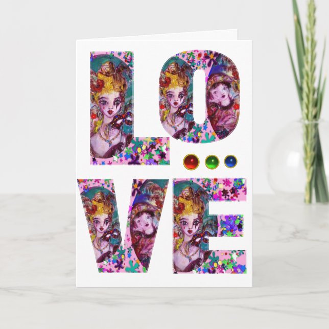 CARTES POUR FÊTES ANNUELLES VALENTINE AIME LE MASQUÉRADE VÉNÉTIEN (Devant)