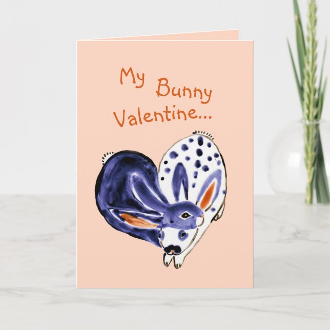 Cartes Pour Fêtes Annuelles Valentine Bunny Pink Rabbit Heart Simple mignonne  (Devant)