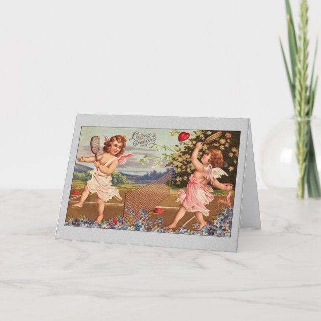 Cartes Pour Fêtes Annuelles Valentine Card-Cupids Jouer Au Tennis (Devant)