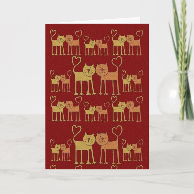 Cartes Pour Fêtes Annuelles Valentine Chats en Love Grain Texture Card (Devant)