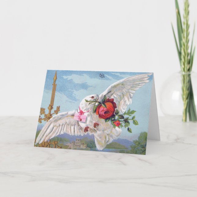 Cartes Pour Fêtes Annuelles Valentine Dove avec Rose (Devant)