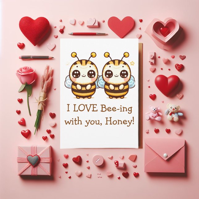 Cartes Pour Fêtes Annuelles Valentine drôle Bee (A great corny joke that is packed with love!)