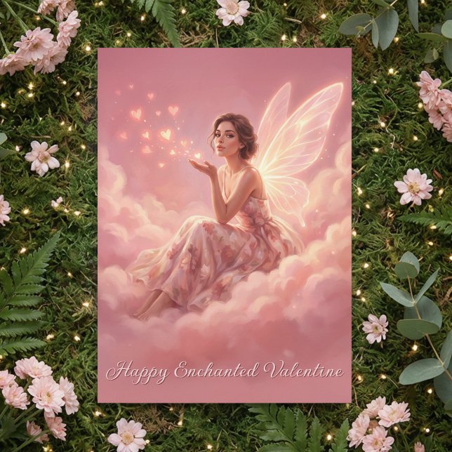 Cartes Pour Fêtes Annuelles Valentine Fairy on Pink Clouds Fantasy Art (Créateur téléchargé)