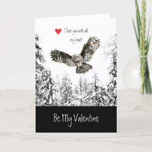 Cartes Pour Fêtes Annuelles Valentine Love Heart Owl Bird Animal Nature Art