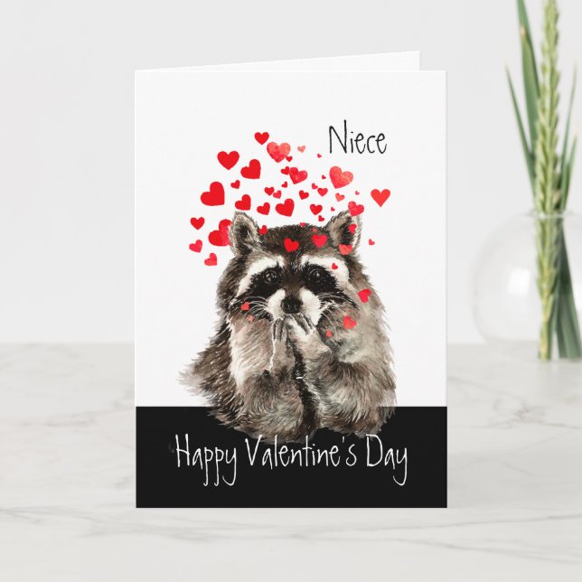 Cartes Pour Fêtes Annuelles Valentine Love Raccoon Kisses Niece (Devant)