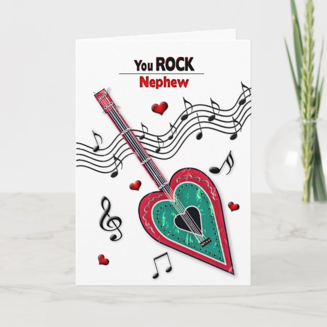 Cartes Pour Fêtes Annuelles Valentine NephewGuitare musicale en forme de cœur (Devant)