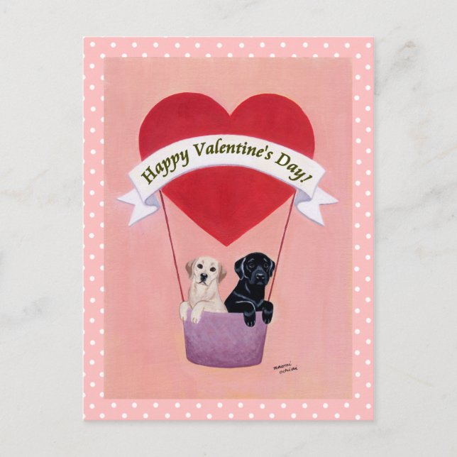 Cartes Pour Fêtes Annuelles Valentine noire et jaune du Labrador (Devant)