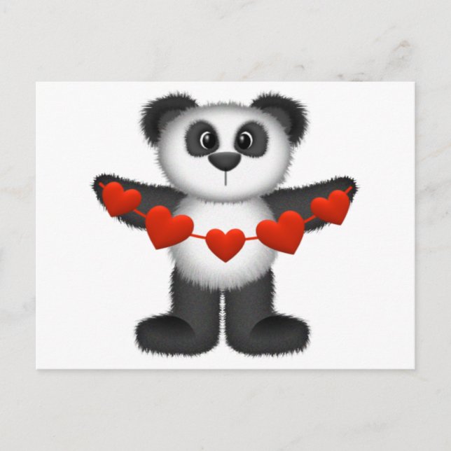 Cartes Pour Fêtes Annuelles Valentine Panda Ours tenant chaîne de Coeurs rouge (Devant)
