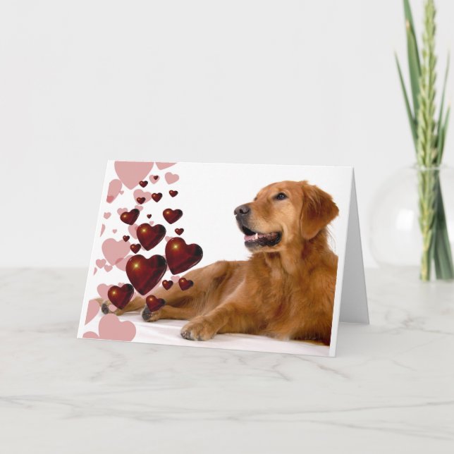 Cartes Pour Fêtes Annuelles Valentine Red Hearts Golden Retriever Chien (Devant)
