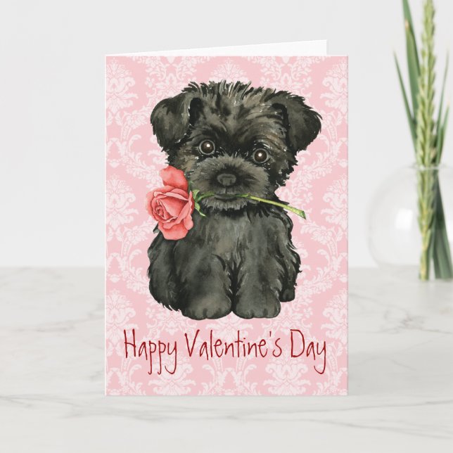 Cartes Pour Fêtes Annuelles Valentine Rose Affenpinscher (Devant)