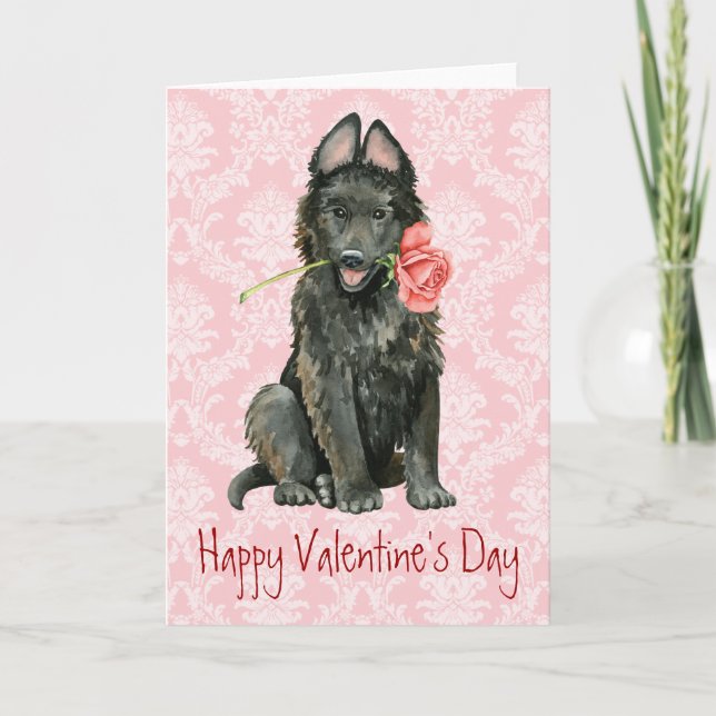 Cartes Pour Fêtes Annuelles Valentine Rose Belge Sheepdog (Devant)