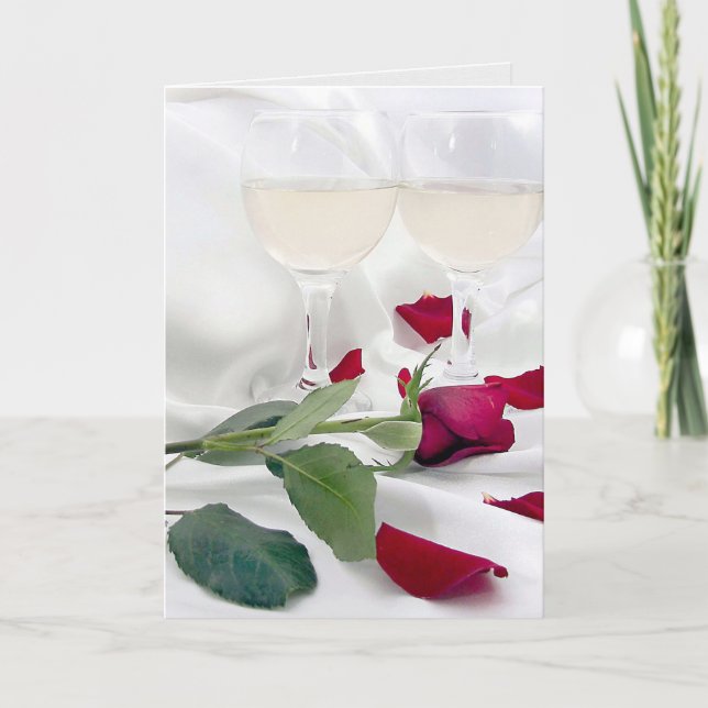 Cartes Pour Fêtes Annuelles Valentine Rose et vin sur satin (Devant)