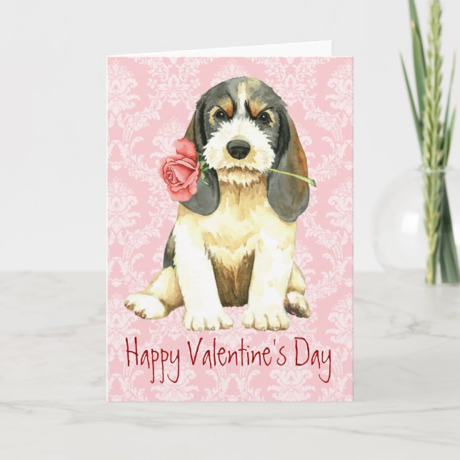 Cartes Pour Fêtes Annuelles Valentine Rose Petit Basset Griffon Vendeen (Devant)