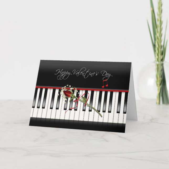 Cartes Pour Fêtes Annuelles Valentine Rose sur Piano (Devant)