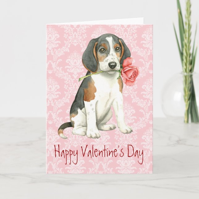 Cartes Pour Fêtes Annuelles Valentine Rose Treking Walker Coonhound (Devant)