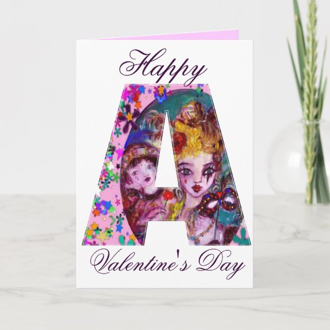 CARTES POUR FÊTES ANNUELLES VALENTINE VÉNÉTIENNE MASQUÉRADE MONOGRAMME UNE LET (Devant)