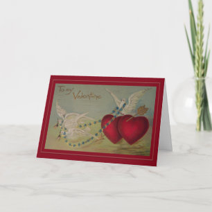 Cartes Pour Fêtes Annuelles Valentine vintage avec des coeurs et des colombes