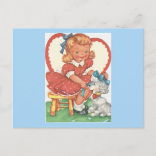 Cartes Pour Fêtes Annuelles Valentine Vintage Fille Et Poodle