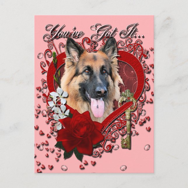 Cartes Pour Fêtes Annuelles Valentines - clé à mon coeur - berger allemand (Devant)