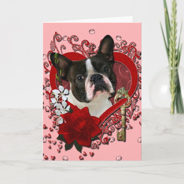 Cartes Pour Fêtes Annuelles Valentines - clé à mon coeur - Boston Terrier (Devant)