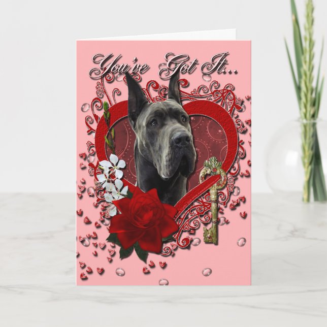 Cartes Pour Fêtes Annuelles Valentines - clé à mon coeur - great dane - gris (Devant)