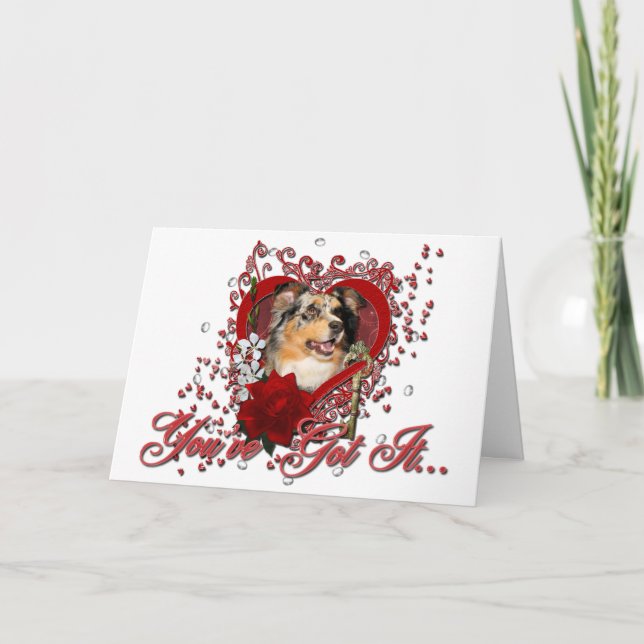 Cartes Pour Fêtes Annuelles Valentines - Clé de mon coeur - Berger australien (Devant)