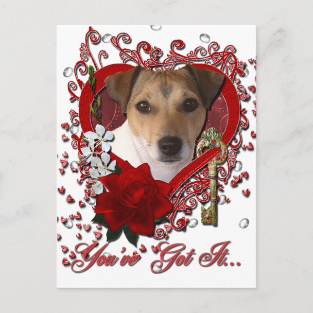 Cartes Pour Fêtes Annuelles Valentines - Clé de mon coeur - Jack Russell (Devant)