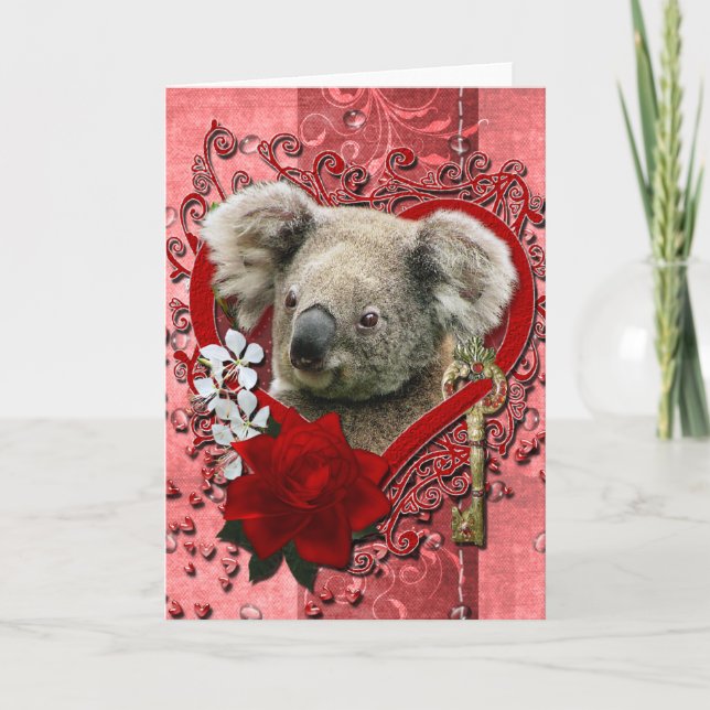 Cartes Pour Fêtes Annuelles Valentines - Clé de mon coeur - Ours de Koala (Devant)