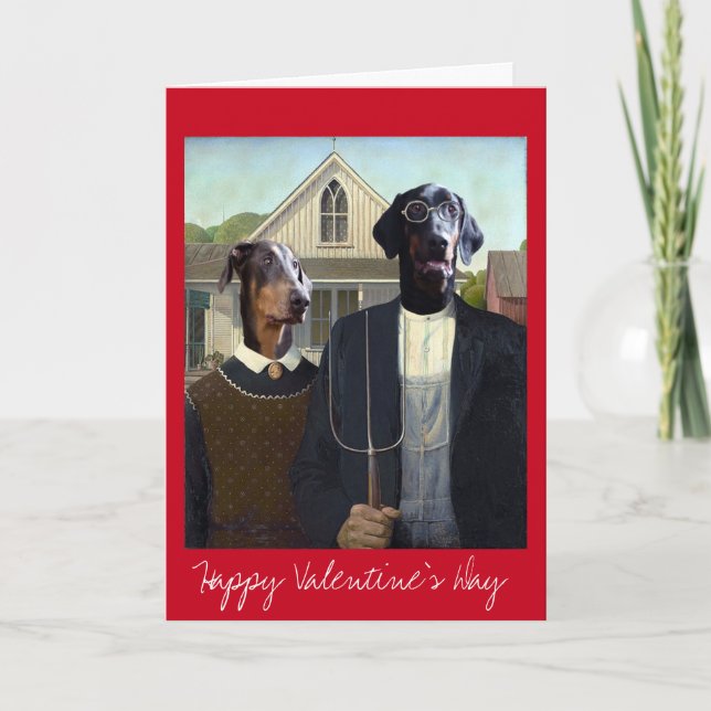 Cartes Pour Fêtes Annuelles Valentines Day American Gothique drôle Doberman ch (Devant)