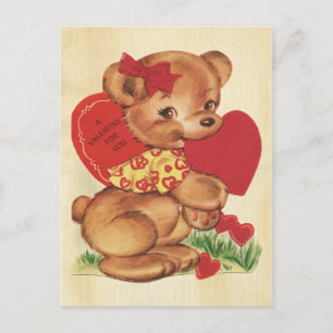 Cartes Pour Fêtes Annuelles Valentine's Day Bear Read Heart Retro Kids Sweet
